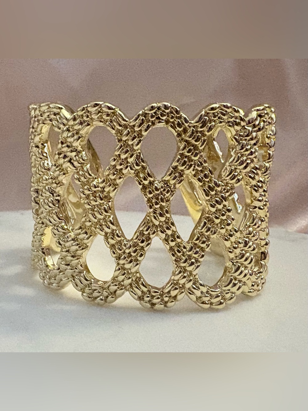 Lilly Pulitzer Gold Lattice Cuff Bracelet Chunky Textured Open Weave Wide